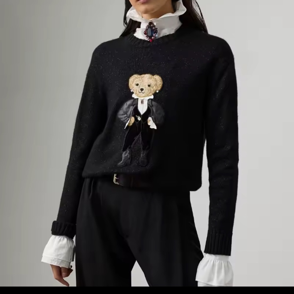 Black Sweater with Bear Design, read all descriptions- NOT RL, no brand no tags